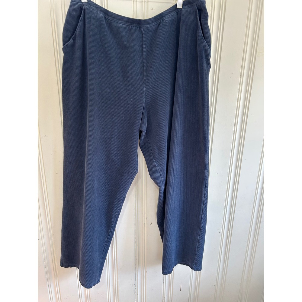LL Bean Womens Plus 2X Blue Corduroy Knit Pull On Pants Elastic Waist Comfort
